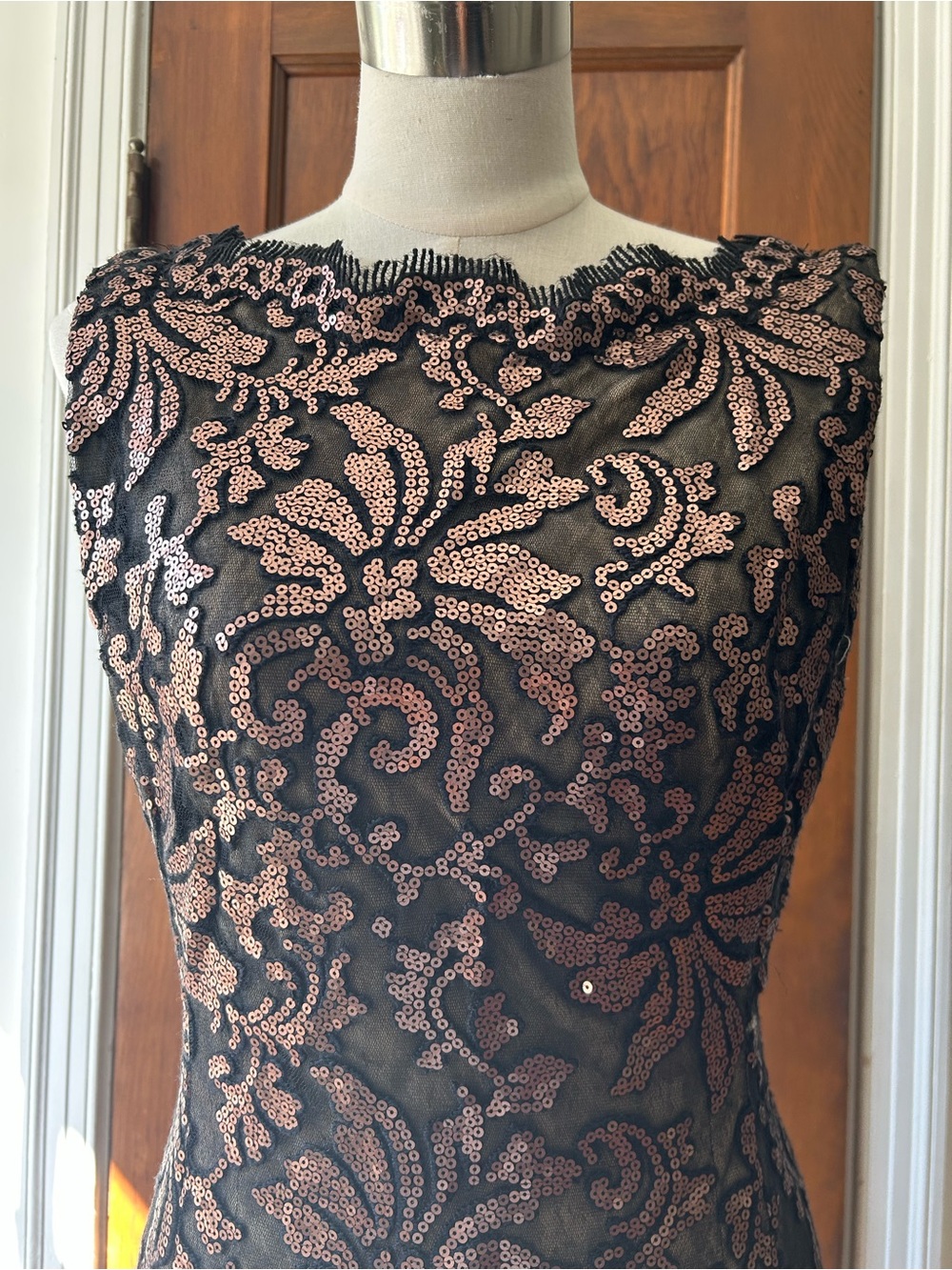 Tadashi Shoji Black Lace Dress with Rose Gold Sequins